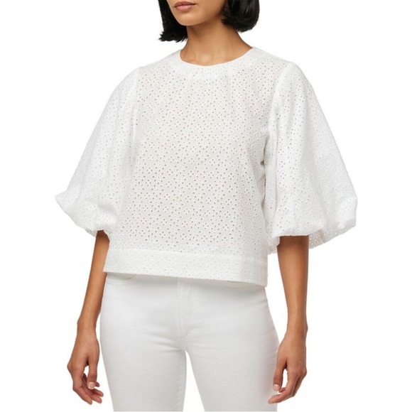 Joe's white floral eyelet lace puff short sleeve top women's M NWT